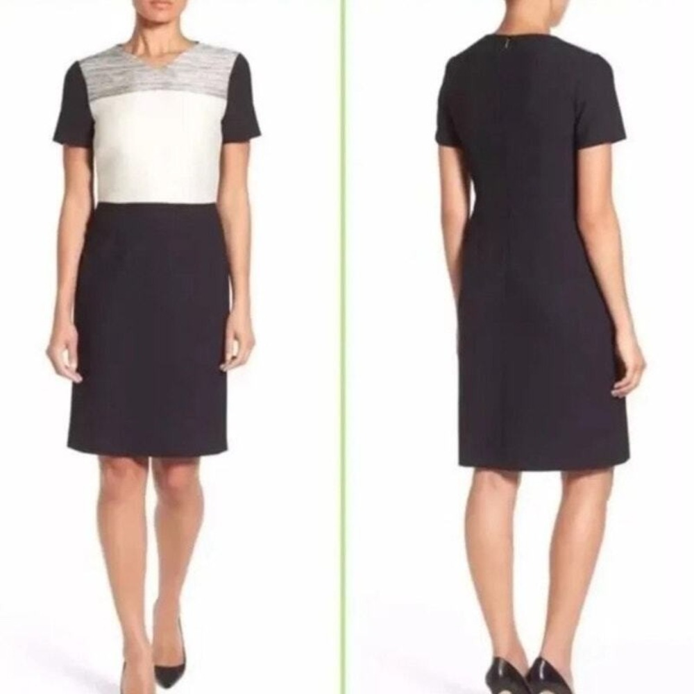 BOSS Hugo Boss Dapena Colorblock Sheath Dress Womens 8 Black White Grey